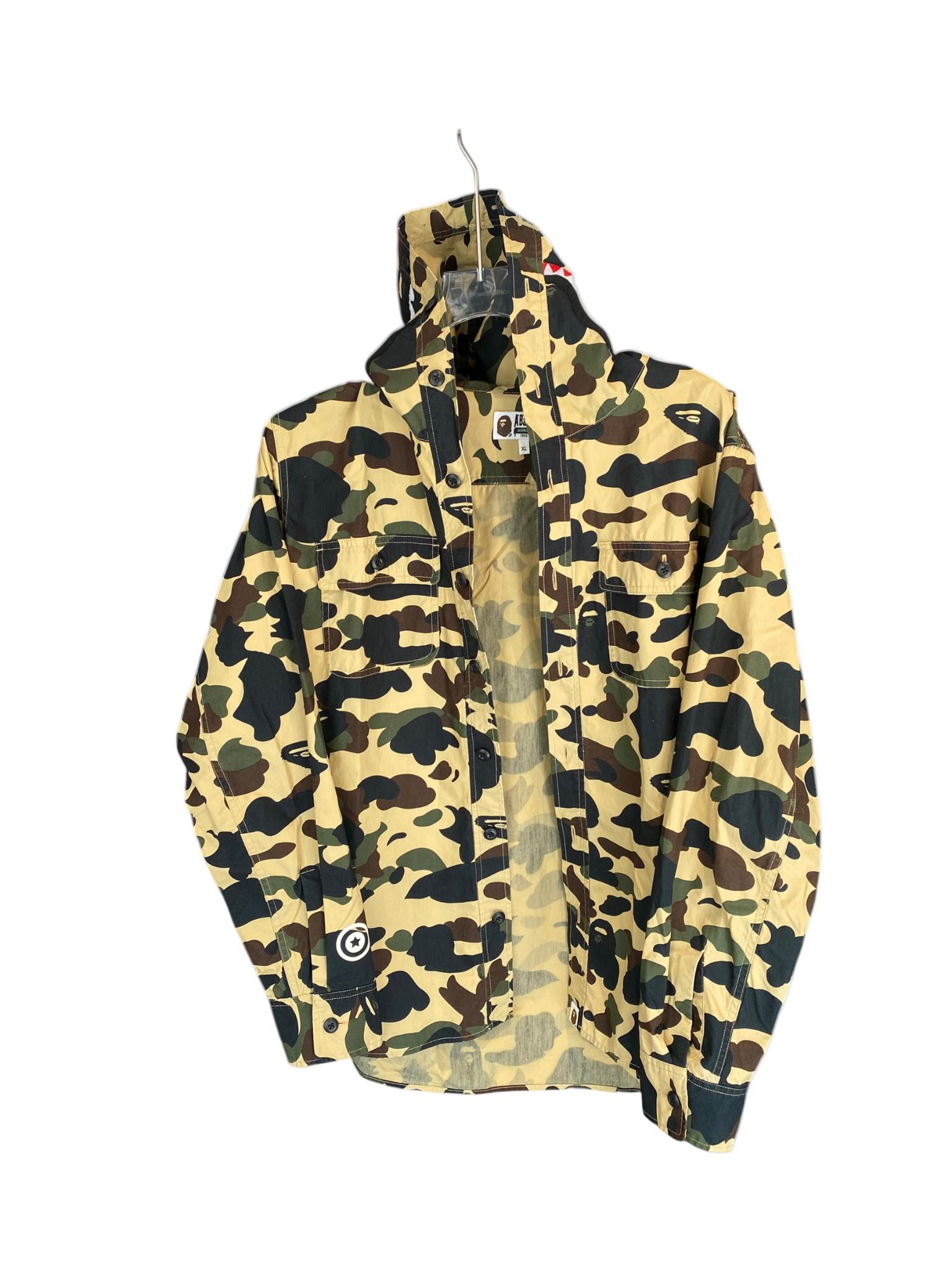 Used A BATHING APE Ape Head Camouflage Printed Single Breasted Hooded Long-sleeved Jacket Yellow Camouflage