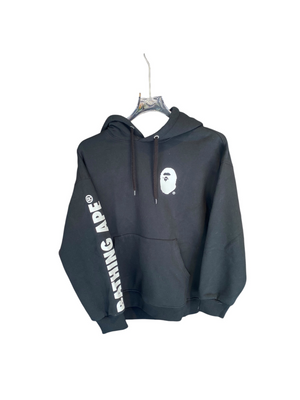 Used BAPE black pullover hoodie sleeve lettering