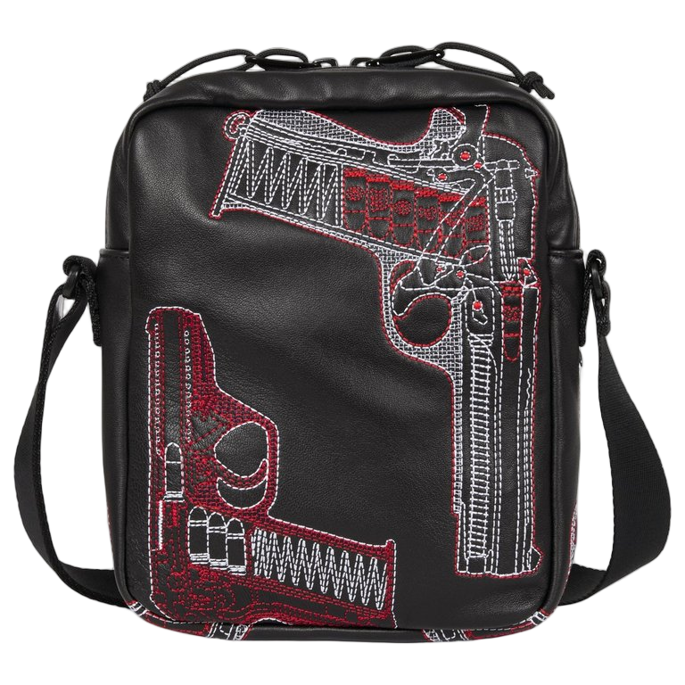 Supreme Guns Embroidered Leather Shoulder Bag Black