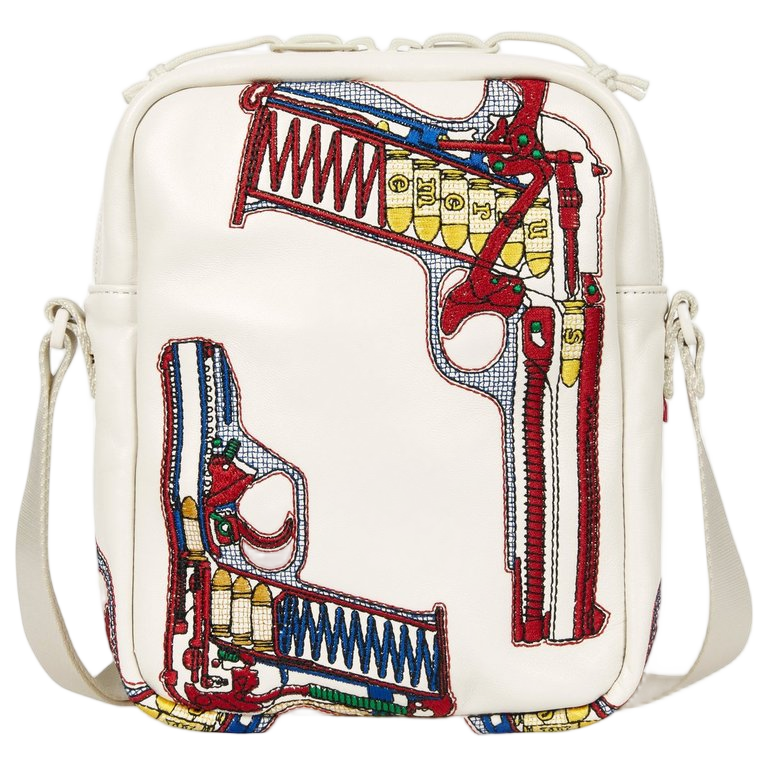 Supreme Guns Embroidered Leather Shoulder Bag White