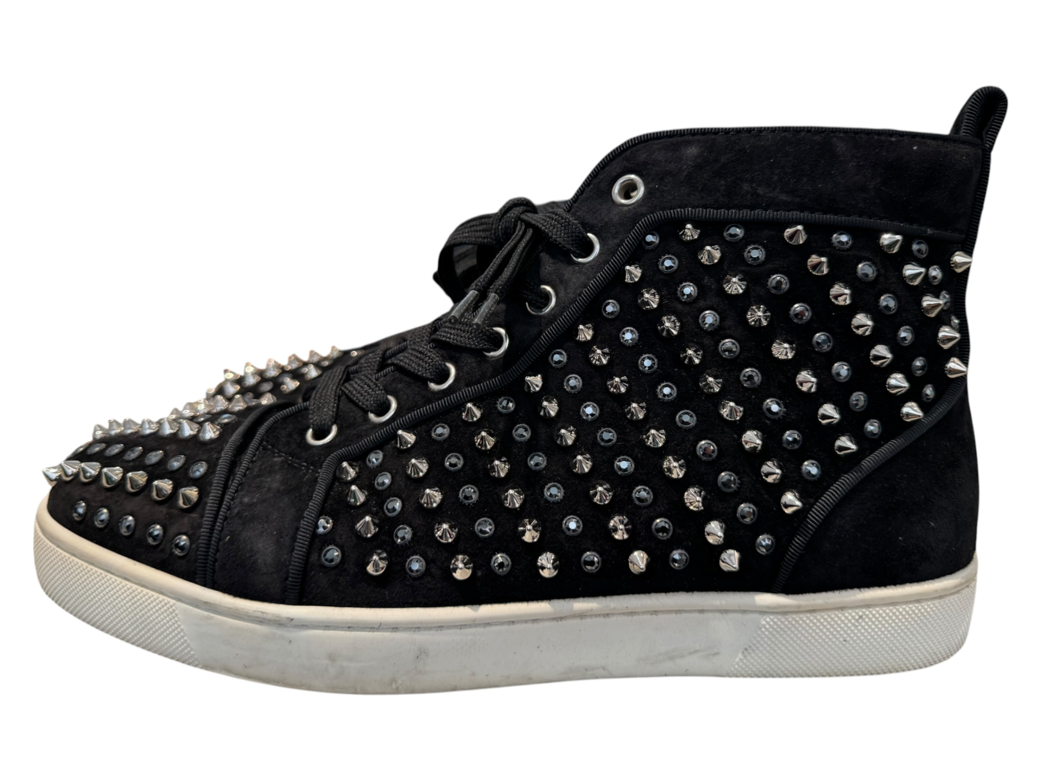 Used Christian Louboutin Black/White Louis Junior Spikes/Studded High 40.5