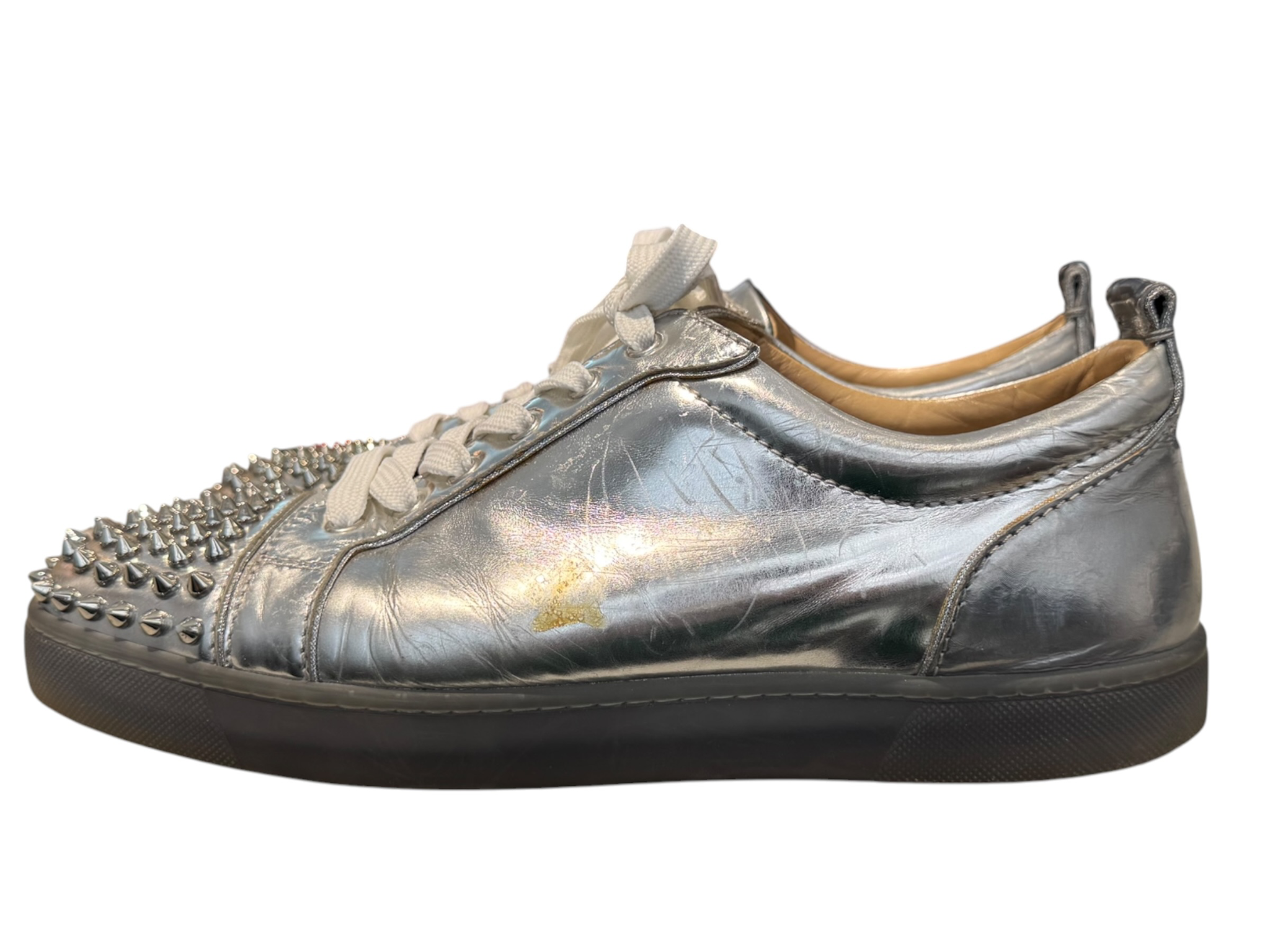 Used Christian Louboutin Silver/Black Louis Junior Spikes Low
