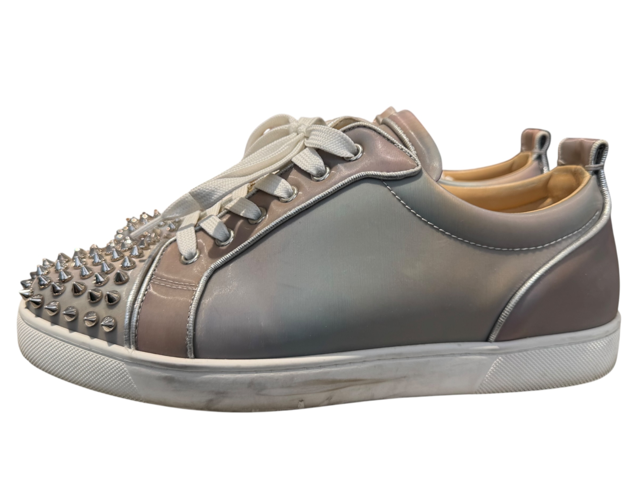 Used Christian Louboutin Silver/Whjte Louis Junior Spikes Low 42 - 140