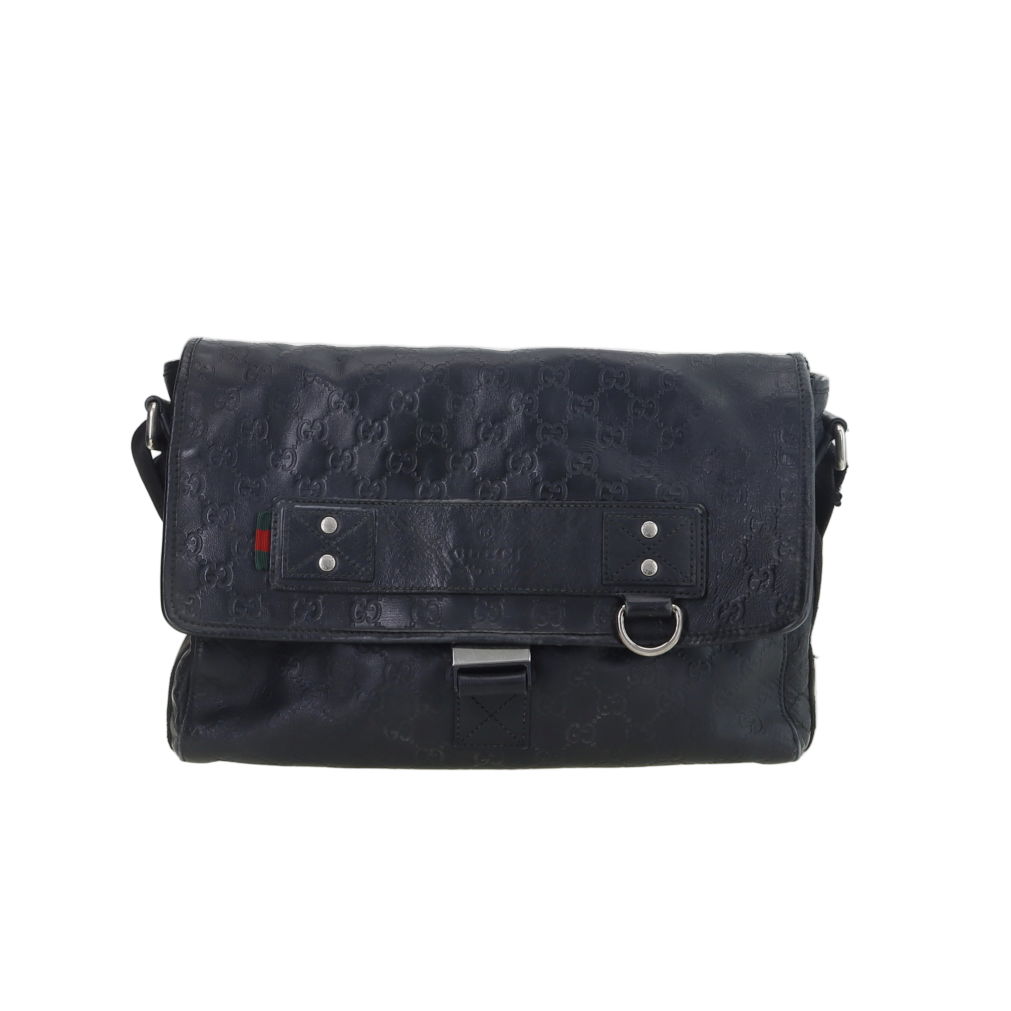 Used Gucci Black Leather GG "Guccissima" Messenger Bag