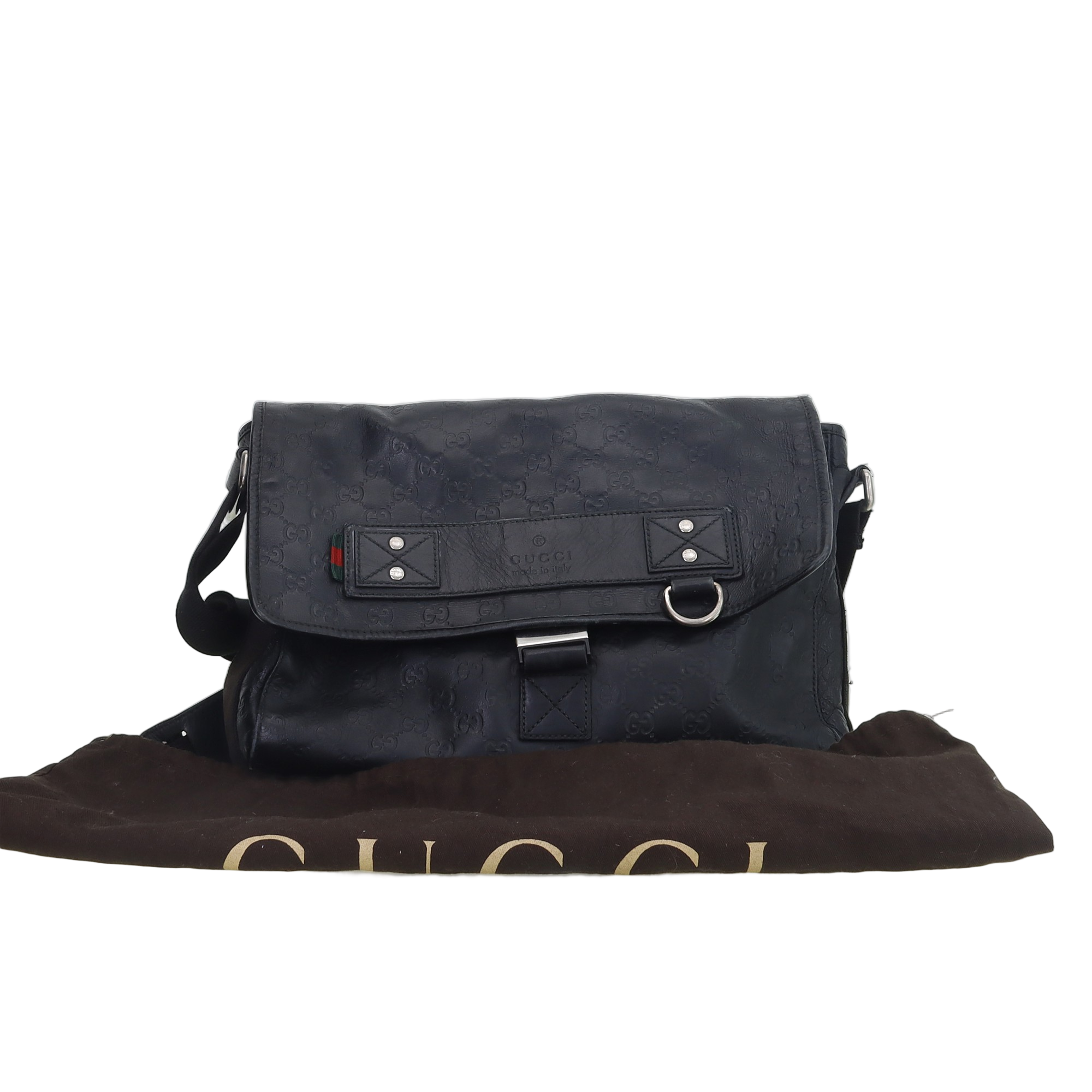 Used Gucci Black Leather GG "Guccissima" Messenger Bag