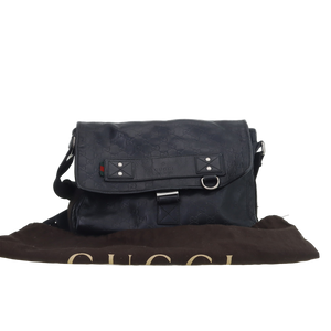 Used Gucci Black Leather GG "Guccissima" Messenger Bag