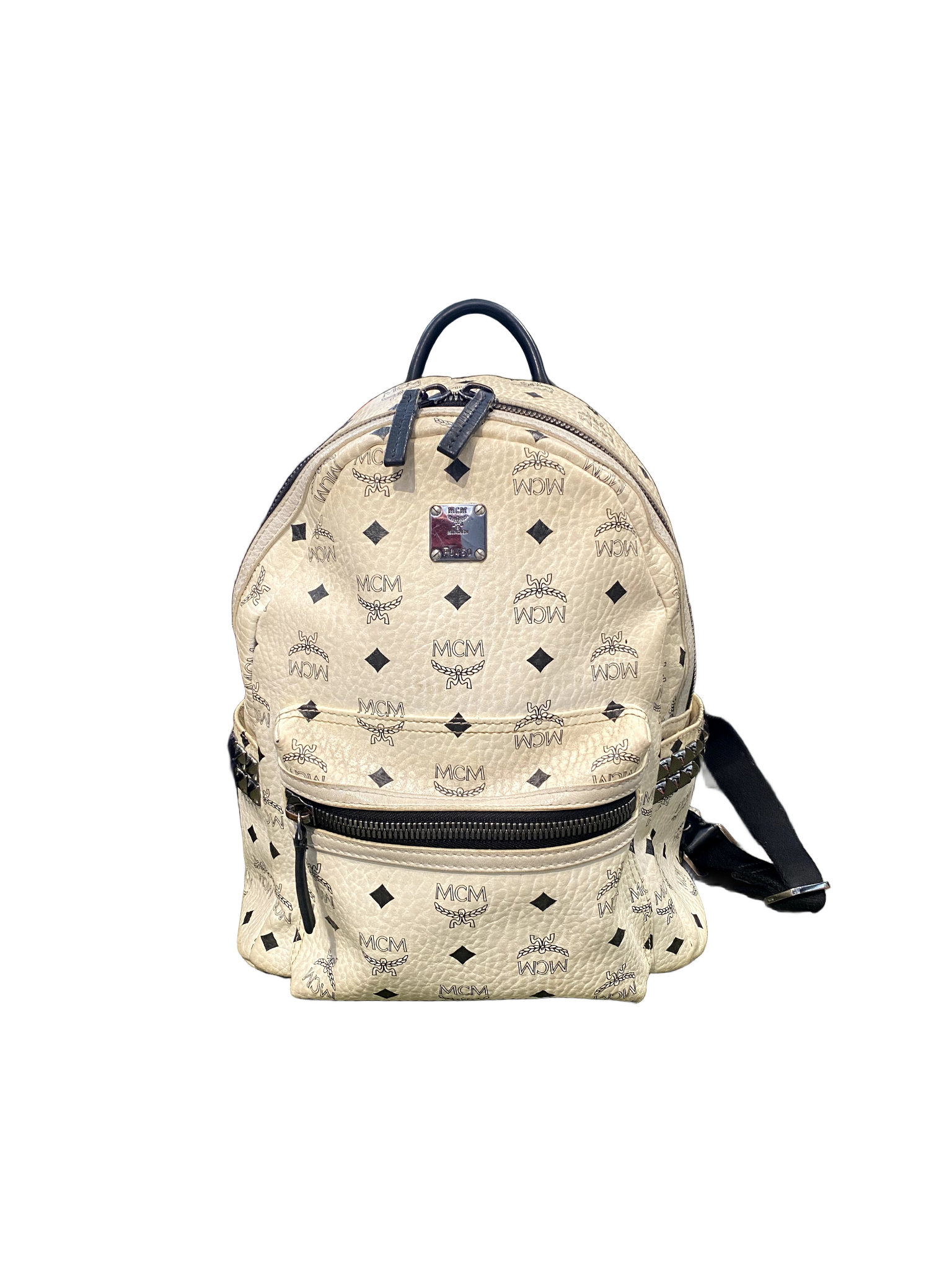 Used MCM White Mini Visetos Backpack