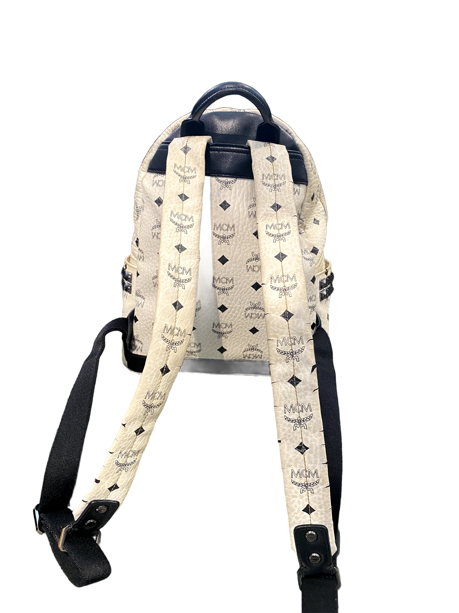 Used MCM White Mini Visetos Backpack
