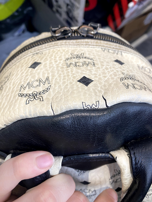 Used MCM White Mini Visetos Backpack