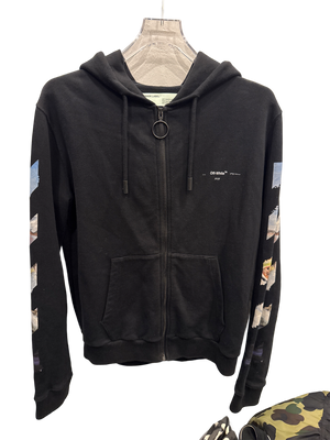 Used Off-white SS19 impressionism monet arrow zip hoodie black