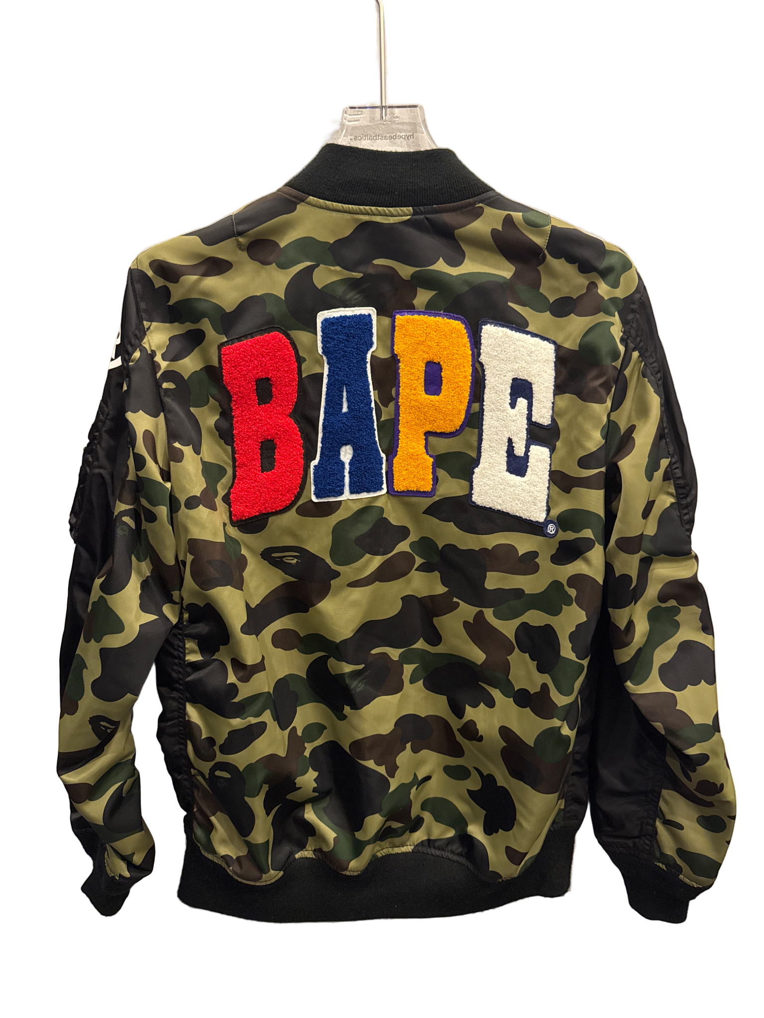 Used Bape black camo varsity zip up jacket