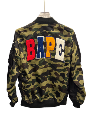 Used Bape black camo varsity zip up jacket