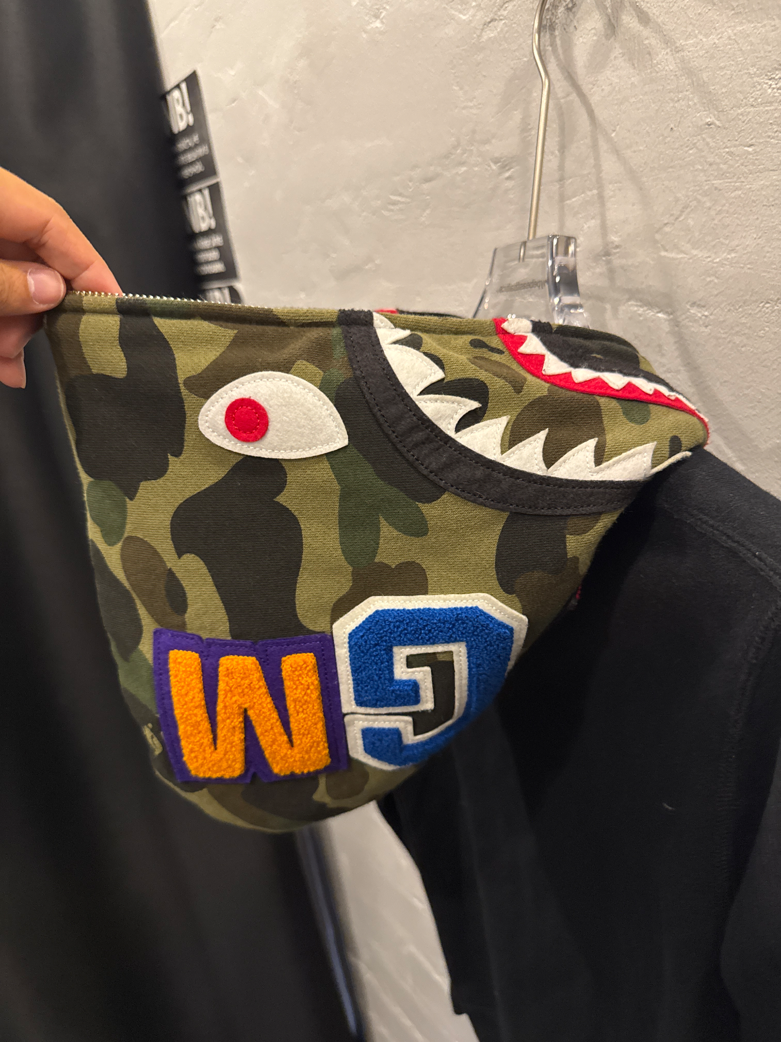 Used Bape Shark Full zip hoodie camo/black hood black