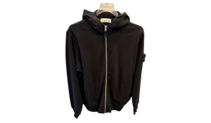 Stone Island Silver Zip Hoodie Black