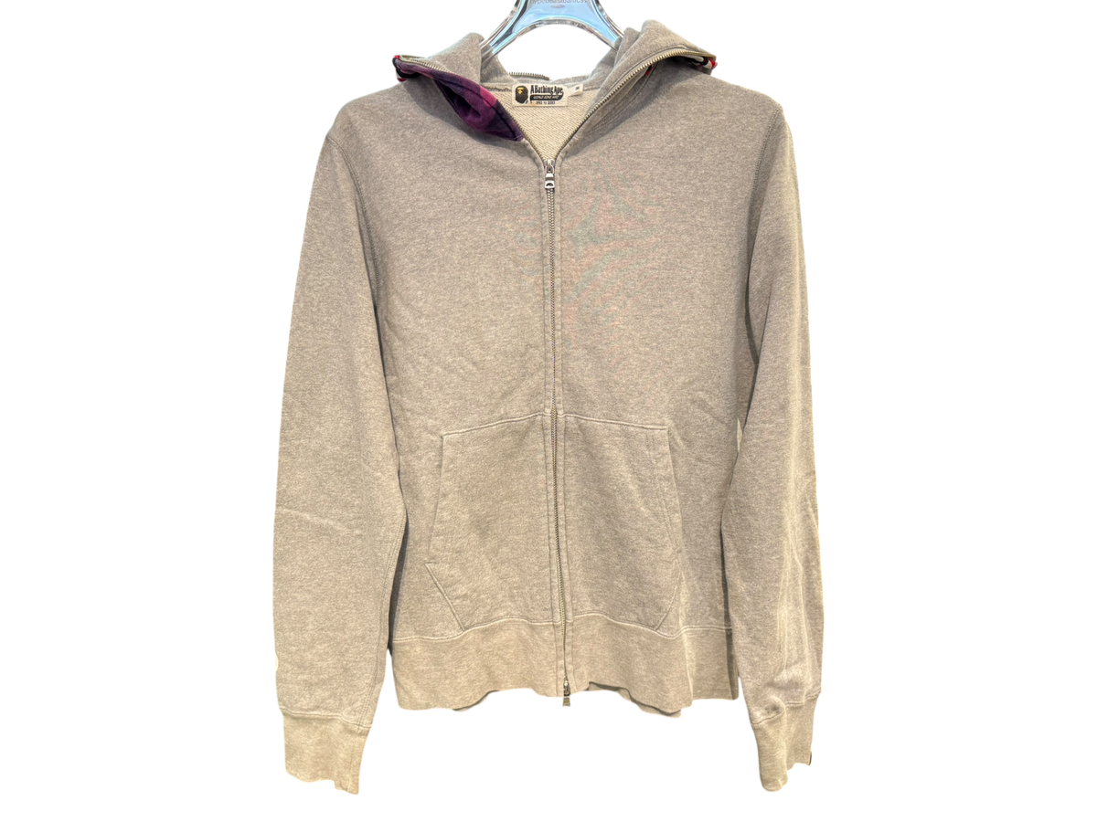 Used Bape Pruple Camo Hood Shark Full Zip Grey Hoodie