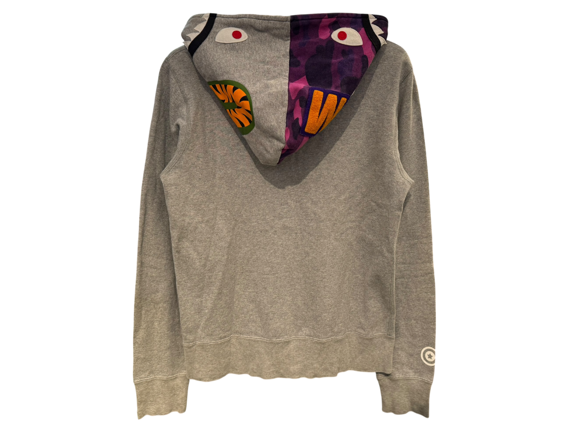 Used Bape Pruple Camo Hood Shark Full Zip Grey Hoodie