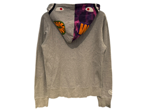 Used Bape Pruple Camo Hood Shark Full Zip Grey Hoodie