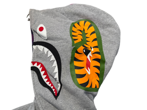Used Bape Pruple Camo Hood Shark Full Zip Grey Hoodie