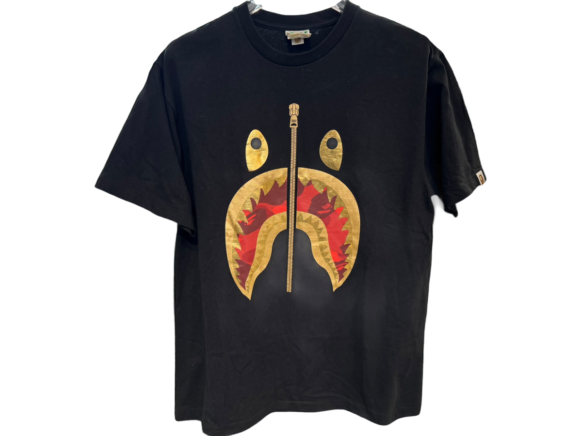Used Bape Shark Zipper Gold Black Tee