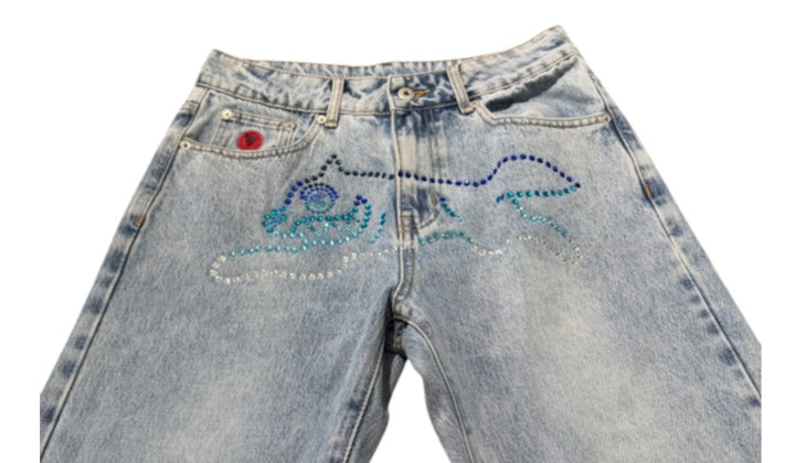Used Billionaire Boys Club Ice Cream Dog Rhinestone Studded Denim