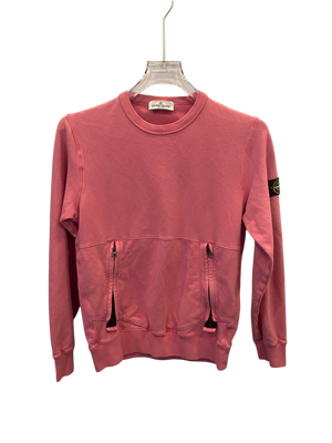 Used Stone Island kids emblem zip pocket sweatshirt crewneck pink