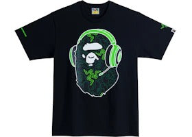 Used BAPE x Razer NEon Camo Ape Head Tee Black Green