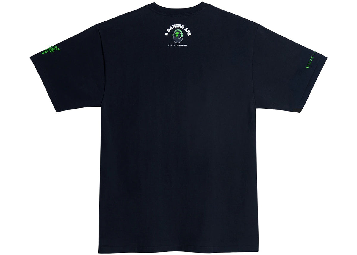 Used BAPE x Razer NEon Camo Ape Head Tee Black Green