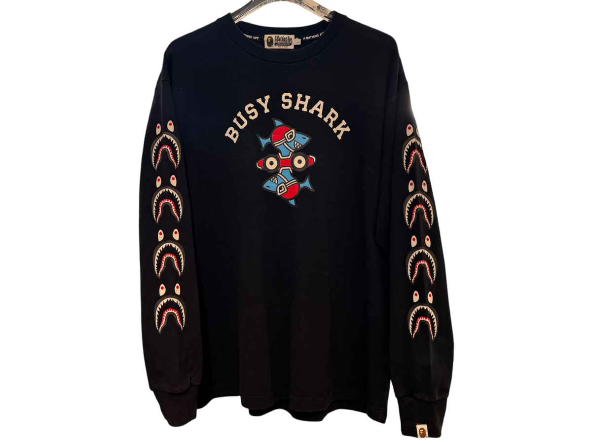 Used BAPE Busy Shark Relaxed Fit Heavy Weight L/S Tee Black