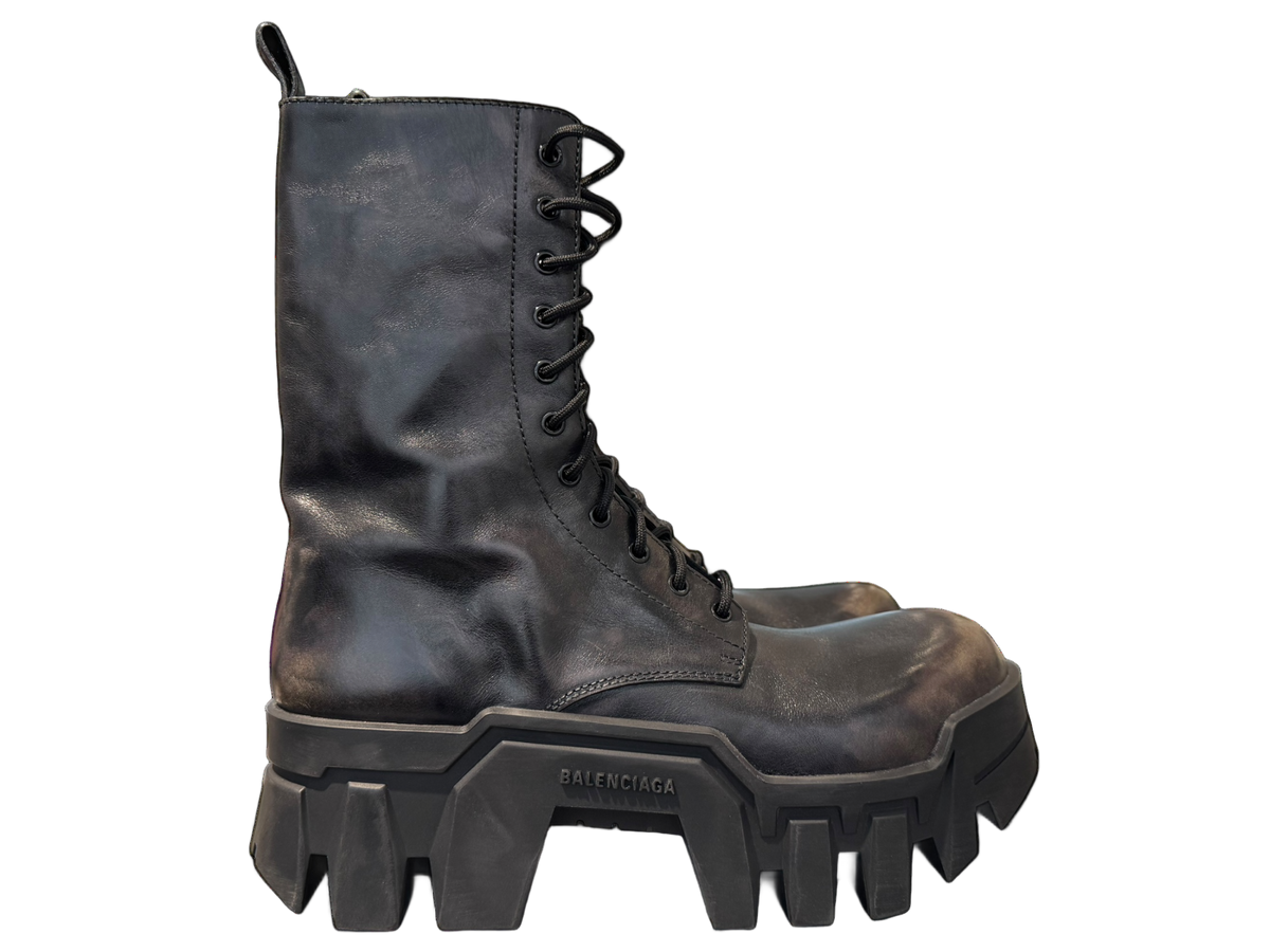 Balenciaga Bulldozer Laceup Worn-out Effect Leather Boot