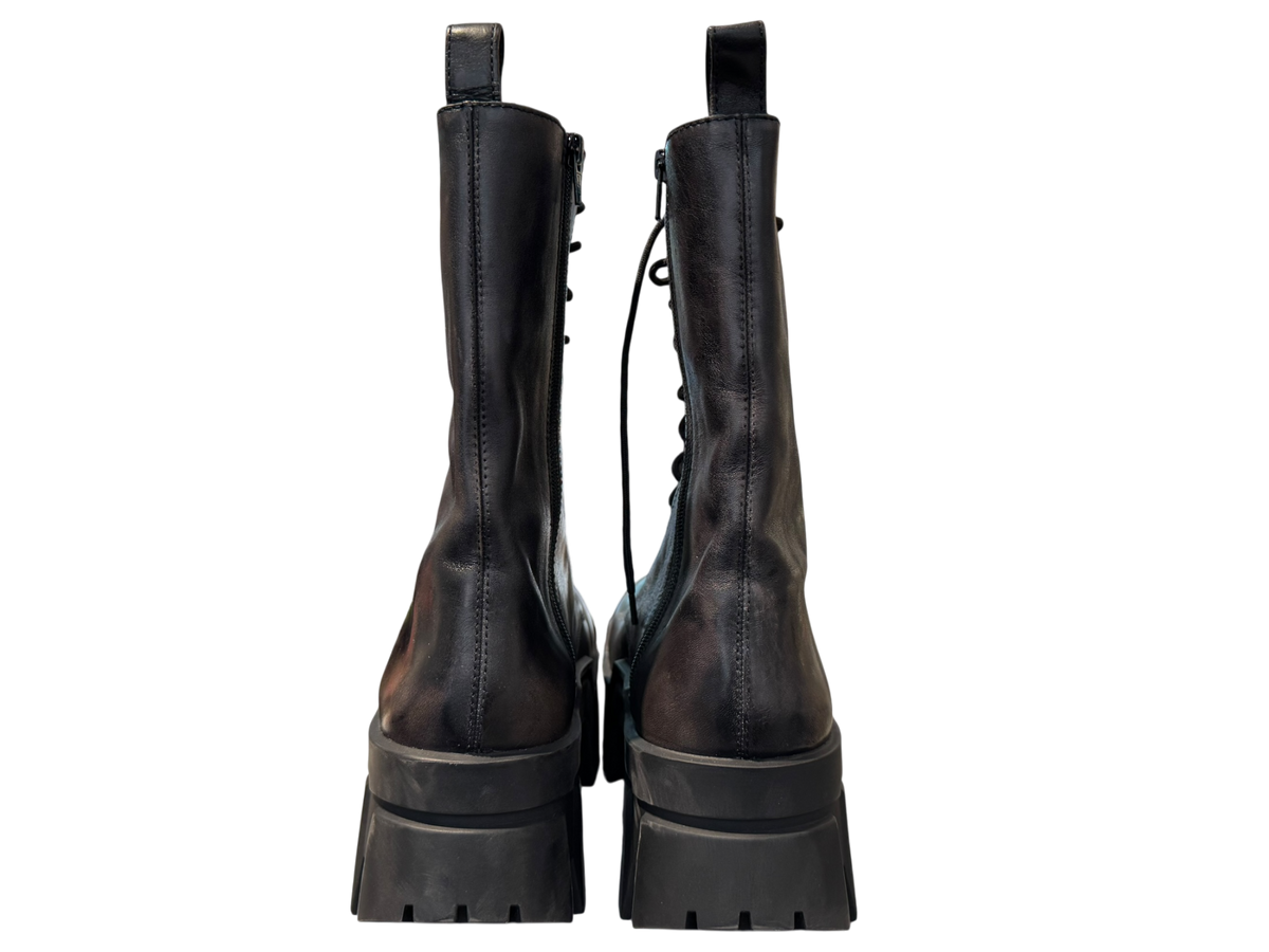 Balenciaga Bulldozer Laceup Worn-out Effect Leather Boot