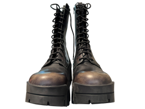 Balenciaga Bulldozer Laceup Worn-out Effect Leather Boot