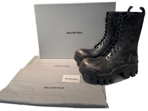 Balenciaga Bulldozer Laceup Worn-out Effect Leather Boot