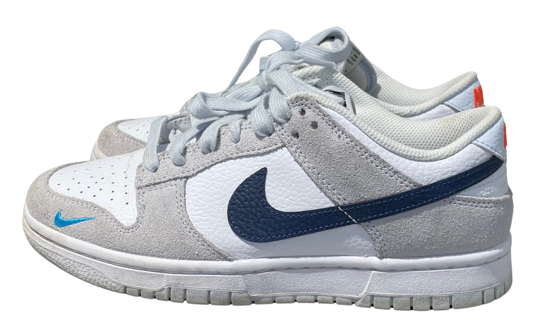 Nike Used Nike Dunk Low White Grey Navy Aqua Mini Swoosh - test