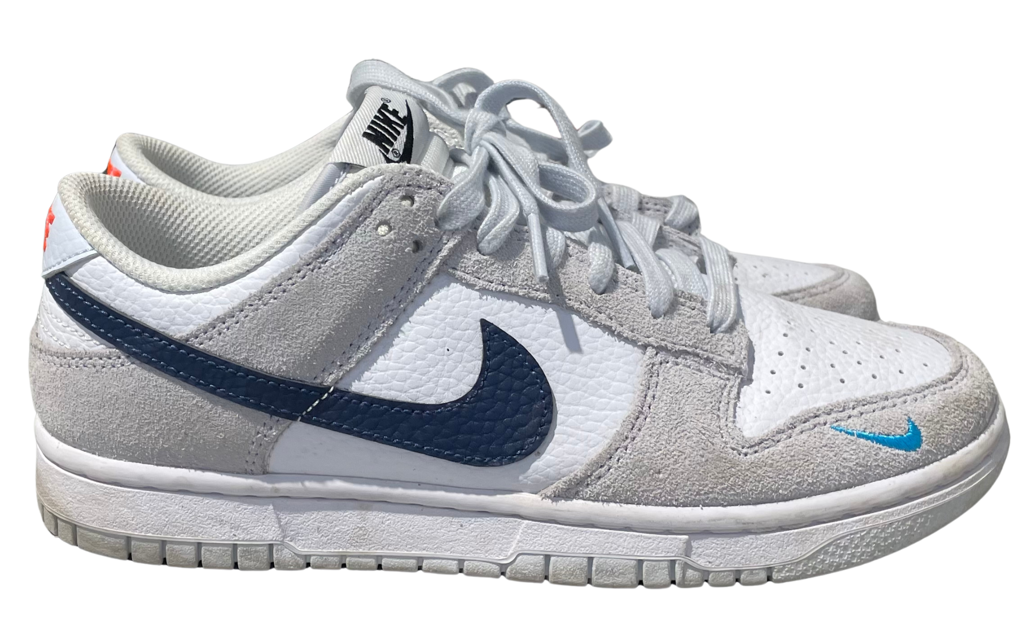 Used Nike Dunk Low White Grey Navy Aqua Mini Swoosh (test