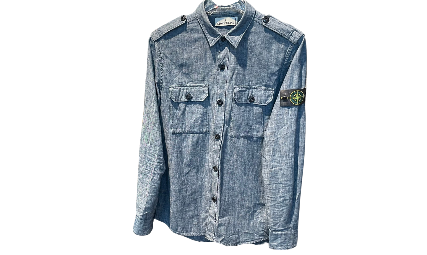 Stone Island Used Stone Island Blue Button Up Shirt - test