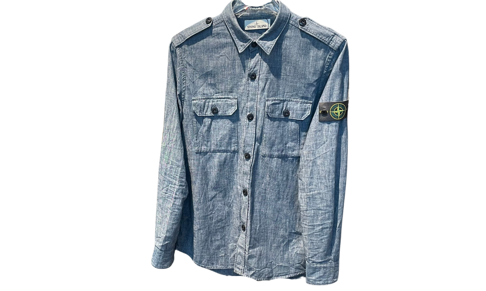 Stone Island Used Stone Island Blue Button Up Shirt - test