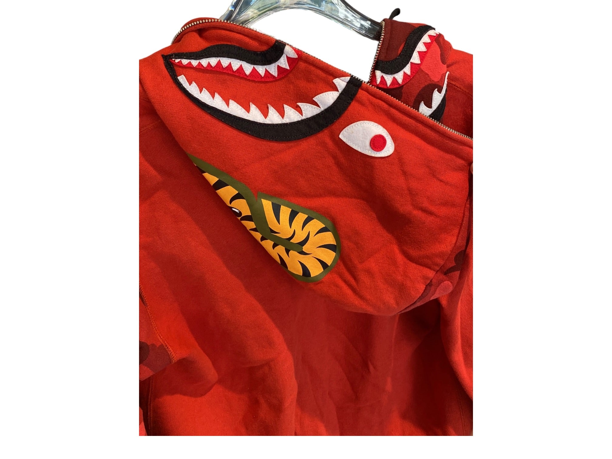 Bape Used Bape red shark hoodie single sleeve camo - 529261815