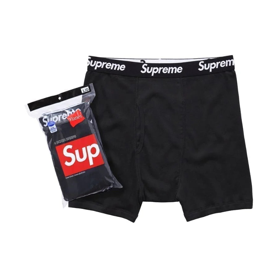 Supreme Hanes Boxer Brief Black Underwear (4 Pack)