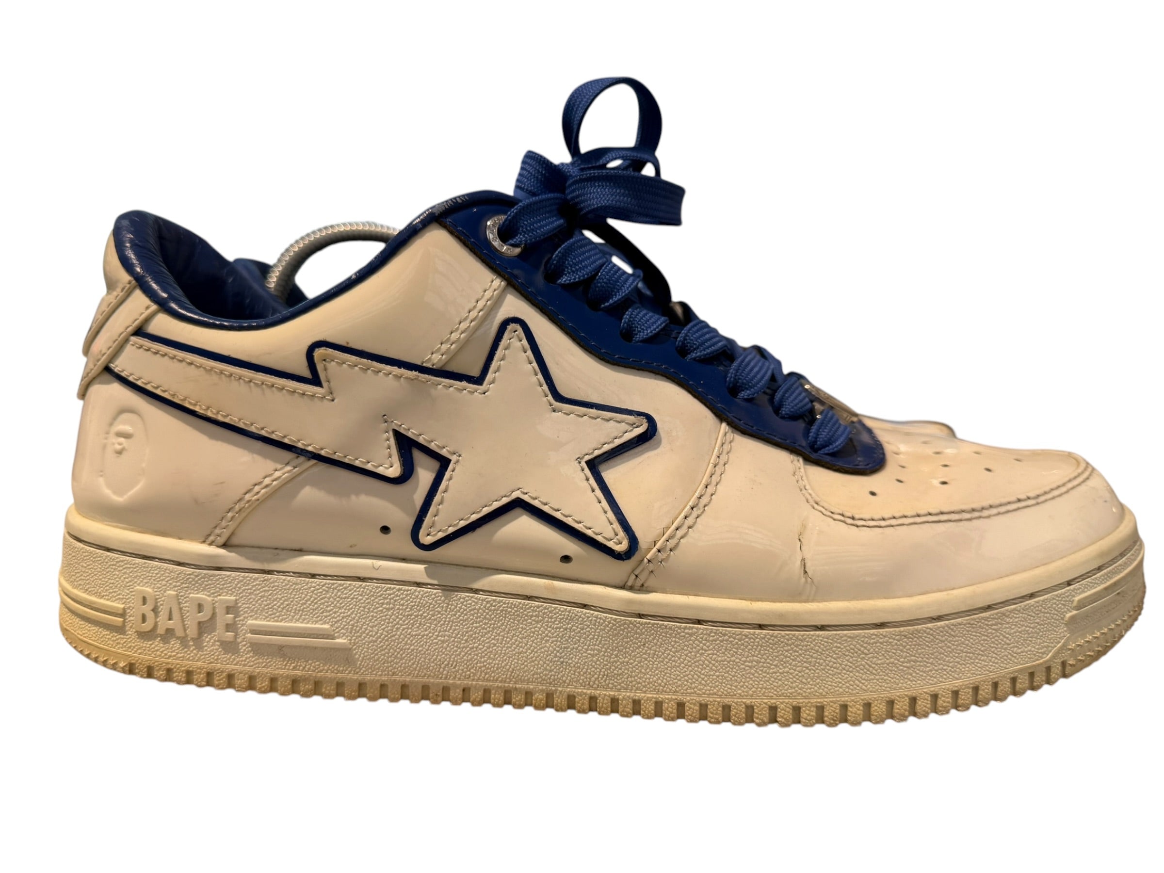 A Bathing Ape Used Bapesta Patent Leather Blue White - test