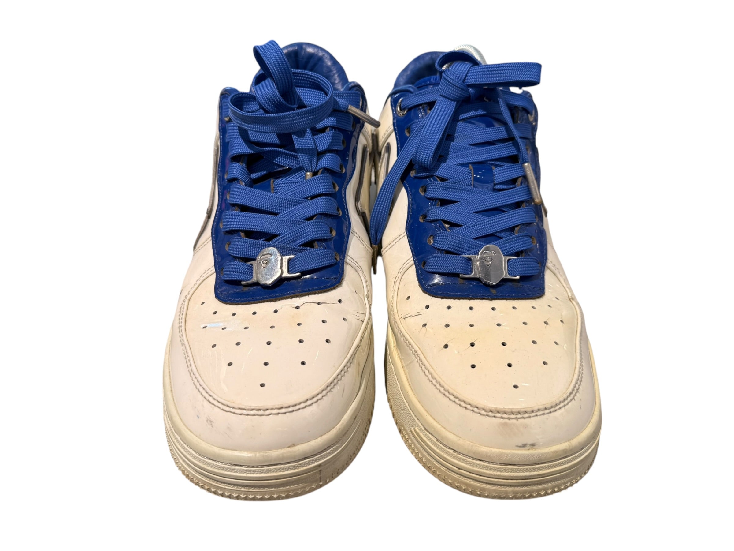 A Bathing Ape Used Bapesta Patent Leather Blue White - test