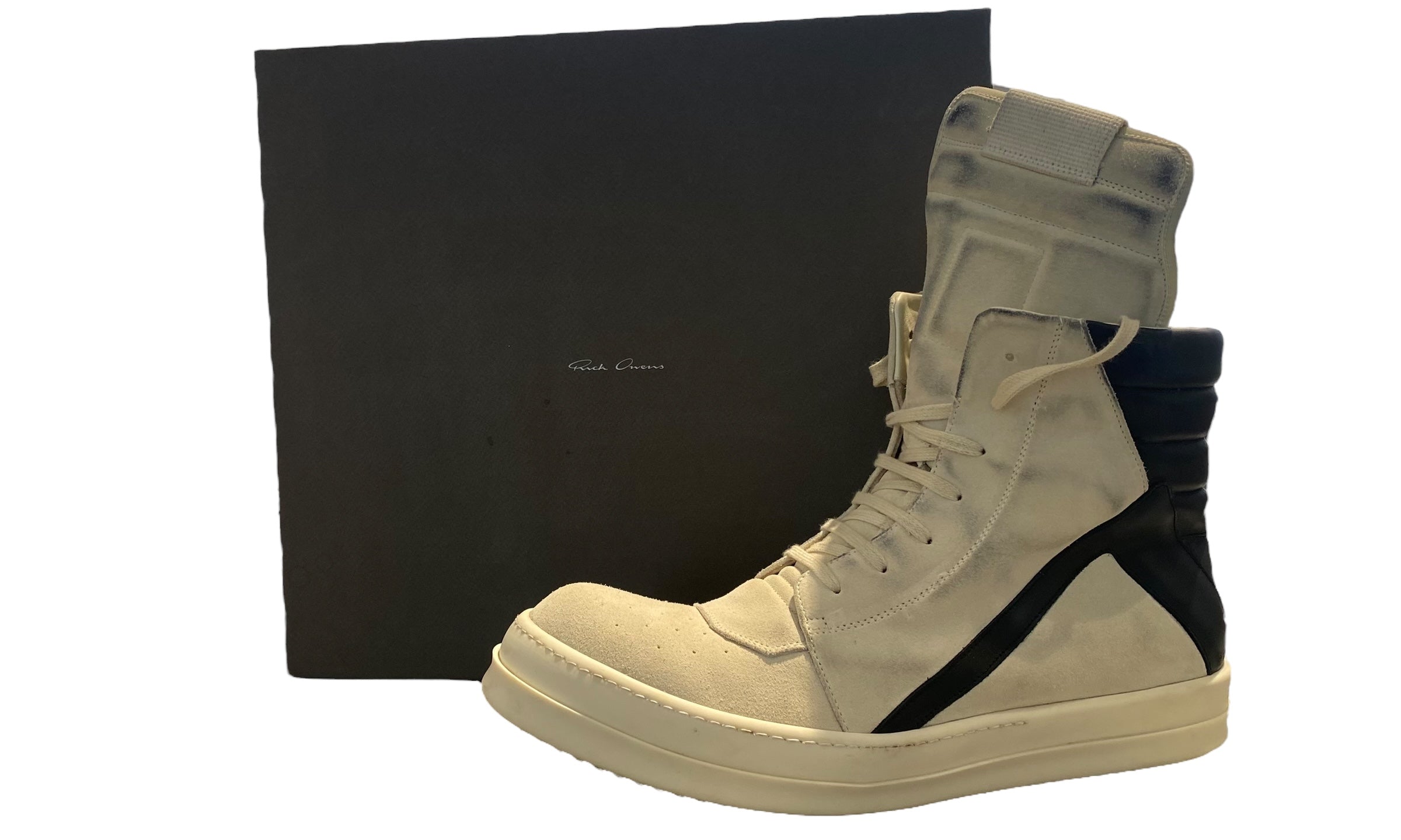 Rick Owens Used Rick Owens Men's Suede Geobasket  in Milk/Black - 804251400