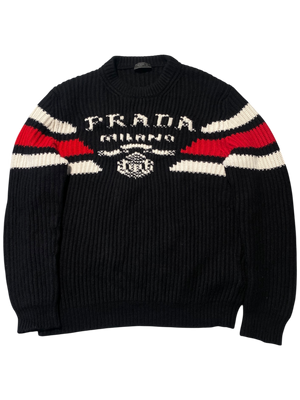 Prada Used Prada Black Cashmere Sweater With Logo Pattern - test