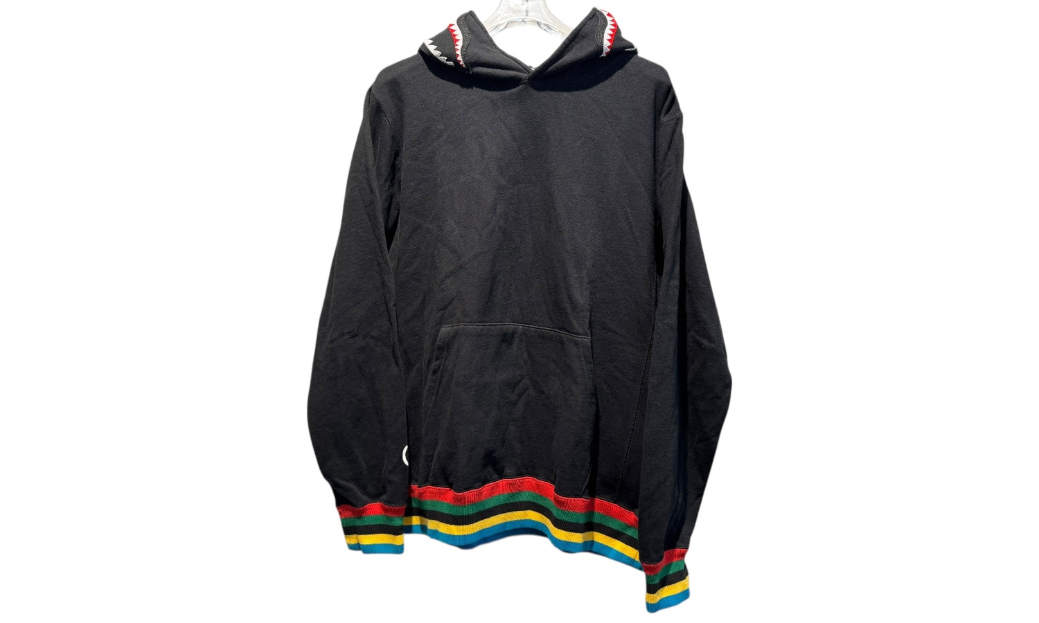 A Bathing Ape Used Bape Line Rib Pullover Shark Hoodie Black - test