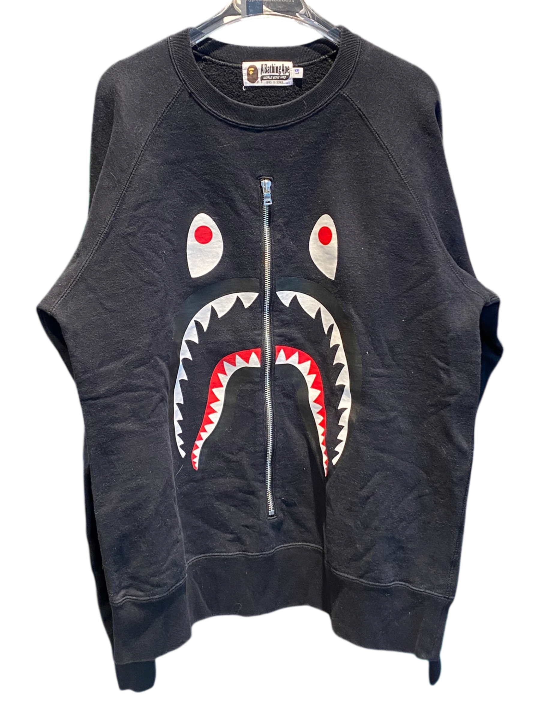 A Bathing Ape Used Bape Shark Zipper Crewneck Black - test