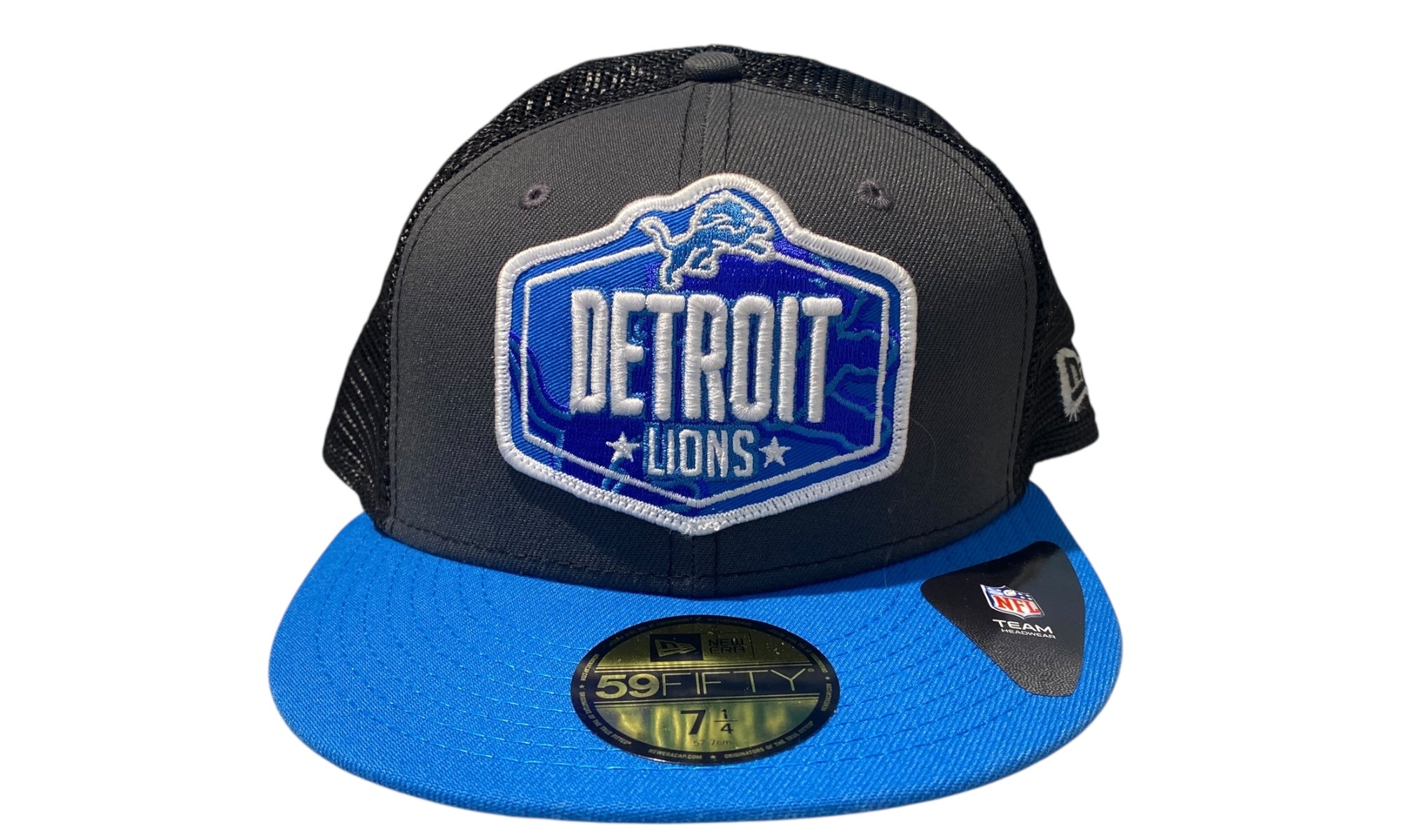 New Era Used Detroit Lions Fitted Cap Blue Grey - test