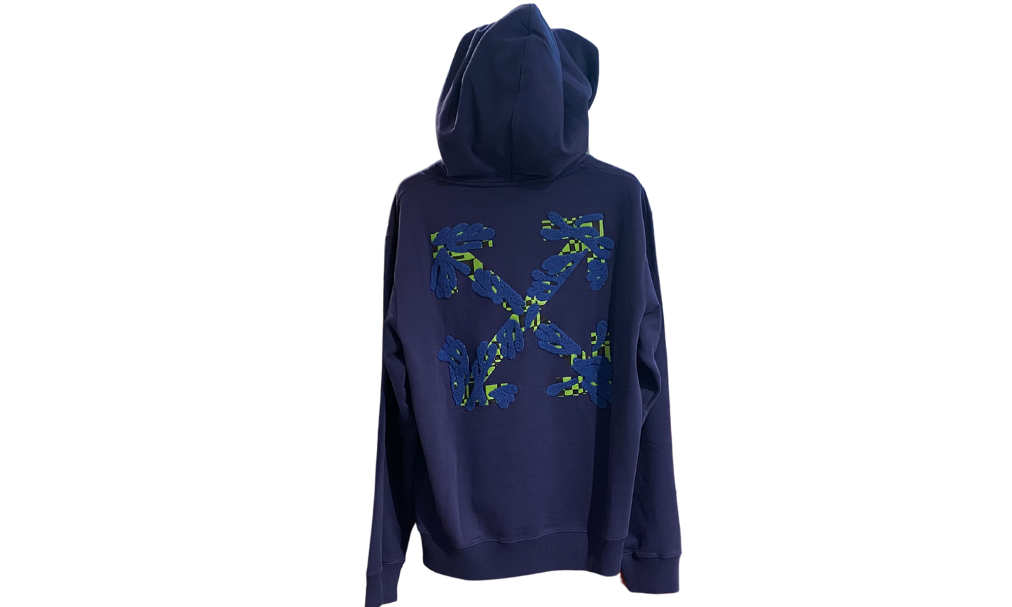 OFF-WHITE Used OFF-WHITE Porto Cervo Arrow Logo Print Hoodie Dark Blue - OMBB097G22JER003